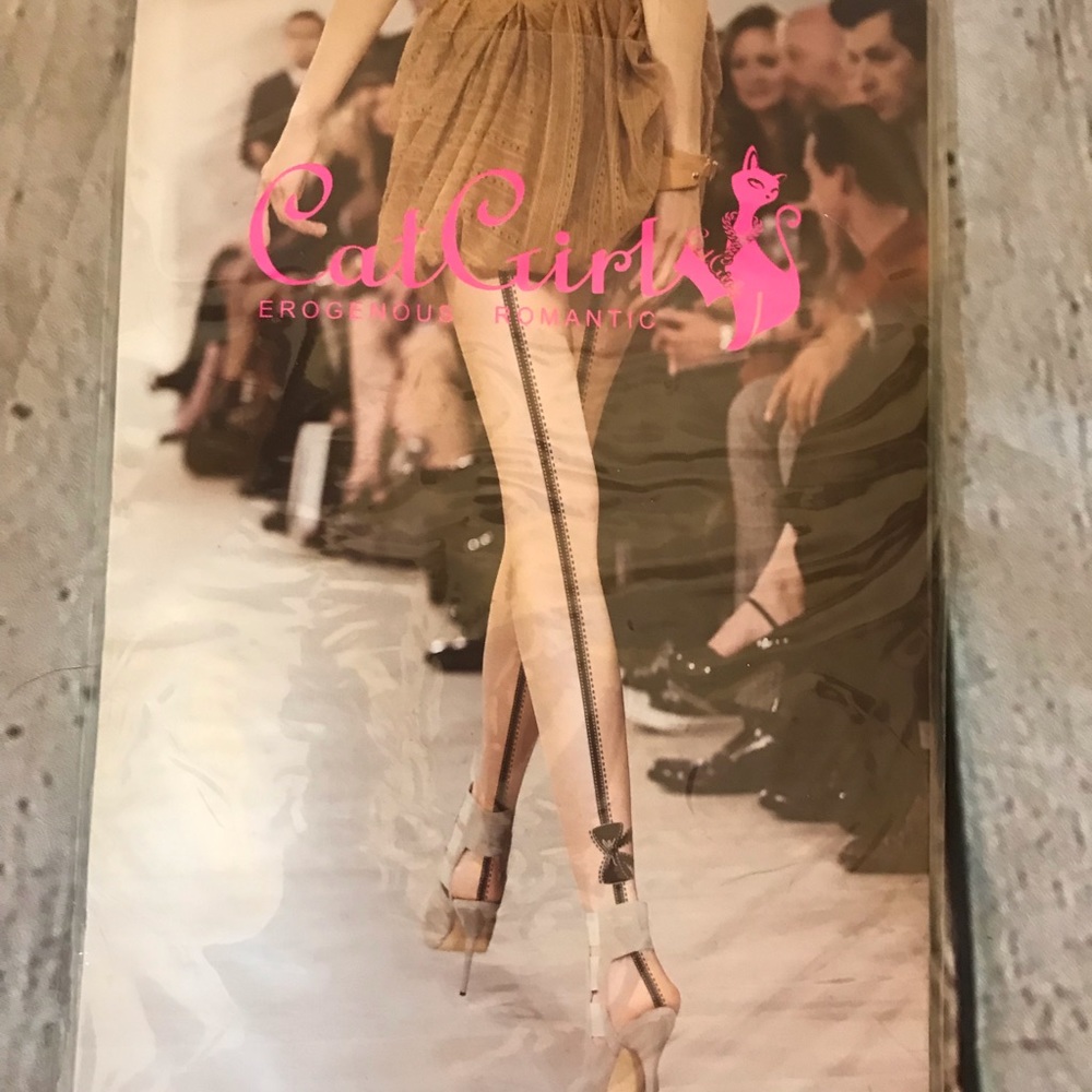$Bow Print Seamed Sheer Stockings$